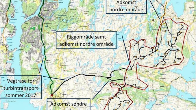 Kart over området for Egersund vindkraft prosjekt. Mange slike - og større områder - planlegges utbygd.