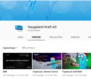 Haugaland Kraft's videooversikt. Vi ser omtalte platthetsvideo ligge øverst til venstre.